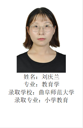  姓名：刘庆兰专业：教育学录取学校：曲阜师范大学录取专业：小学教育