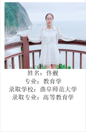  姓名：佟靓专业：教育学录取学校：曲阜师范大学录取专业：高等教育学
